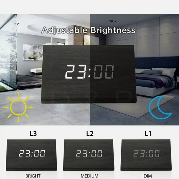 New Modern Wooden Wood Digital LED Desk Clock - Picture 6 of 11